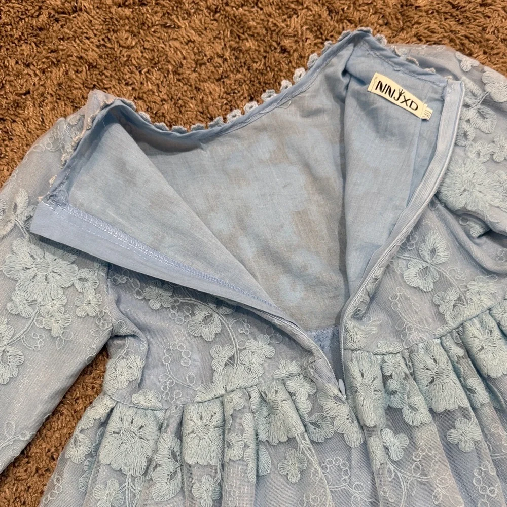 NNJXD Elegant Blue Lace Girls Kids Dress Size 8